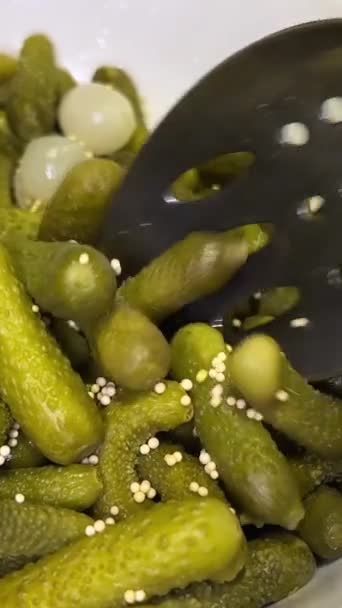 Pickled Gherkins Cucumbers Top View Rotation High Quality Footage — Stock Video