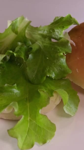 Profesjonalny Kucharz Składa Hamburgera Pokładzie Kuchni Restauracji Bliska Wysokiej Jakości — Wideo stockowe