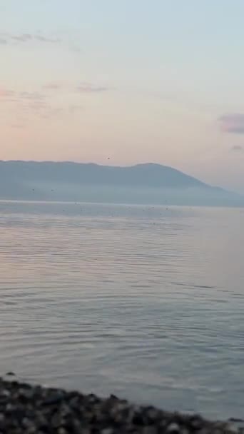Lago Turín Frontera Macedonia Albania Aguas Claras Amanecer Puesta Del — Vídeo de stock