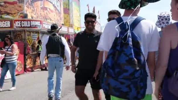 Les Gens Qui Roulent Sur Carrousel Tournant Dans Parc Attractions — Video