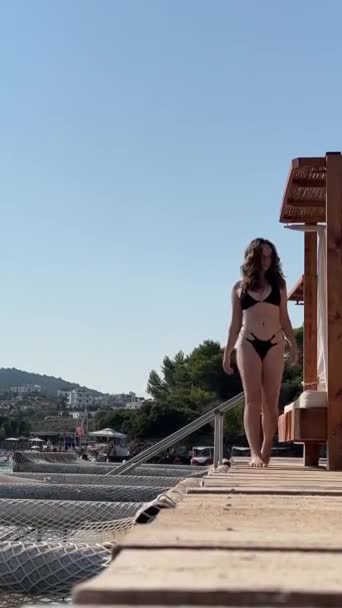 Vip Seaside Vacation Albania First Line Hammock Water Woman Black — Stock Video