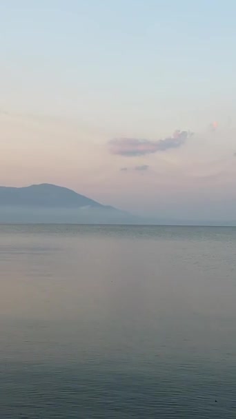 Lago Turín Frontera Macedonia Albania Aguas Claras Amanecer Puesta Del — Vídeos de Stock