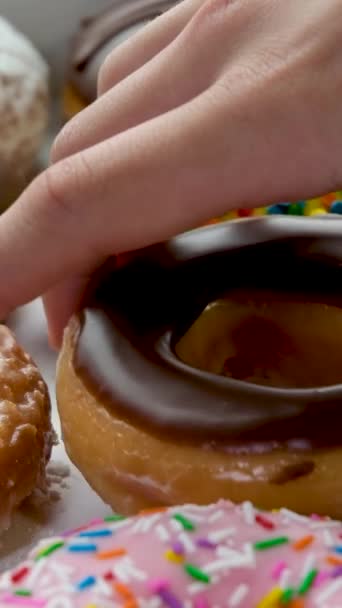 Poner Donut Caja Formar Delicioso Postre Para Los Huéspedes Venta — Vídeos de Stock