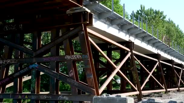 Pylon Kabel Blijven Buizen Van Port Mann Bridge Witte Buizen — Stockvideo