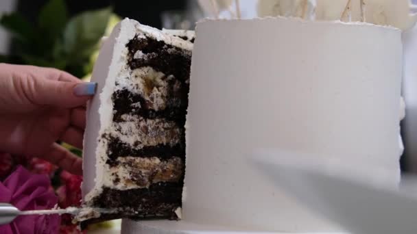 冰淇淋蛋糕与巧克力和奶油的基本成份 优质Fullhd影片 — 图库视频影像