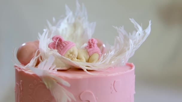 Superbe Gâteau Anniversaire Recouvert Glaçage Rose Roses Photo Haute Qualité — Video