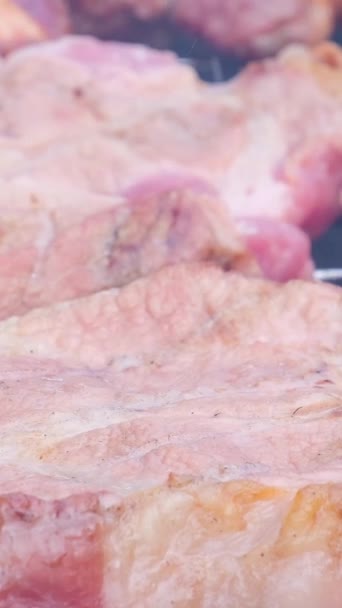 Filete Carne Res Fresca Parrilla Barbacoa Cocinado Sobre Carbón Quemado — Vídeo de stock