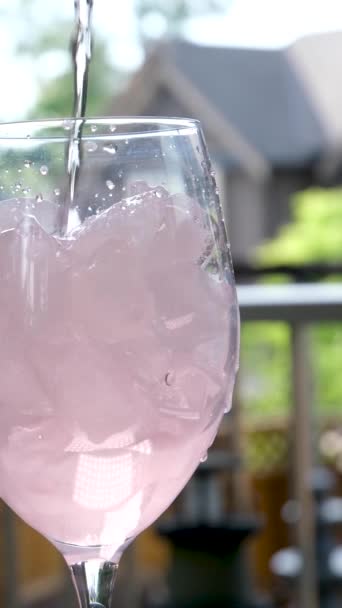 Бармен Добавляет Розовый Коктейль Розовым Шампанским Замедленная Съемка Близка Высококачественные — стоковое видео