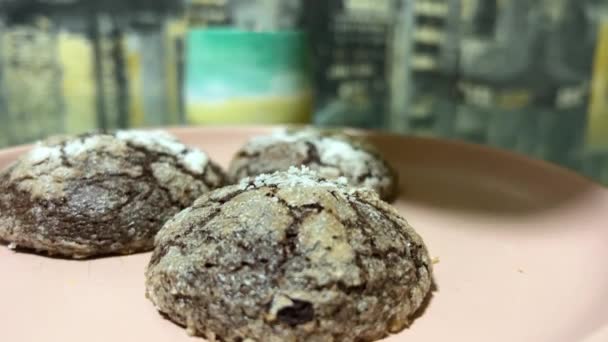 Μπισκότα Σοκολάτα Ρουστίκ Φόντο Σπιτικά Μπισκότα Σοκολάτας Υψηλής Ποιότητας Πλάνα — Αρχείο Βίντεο