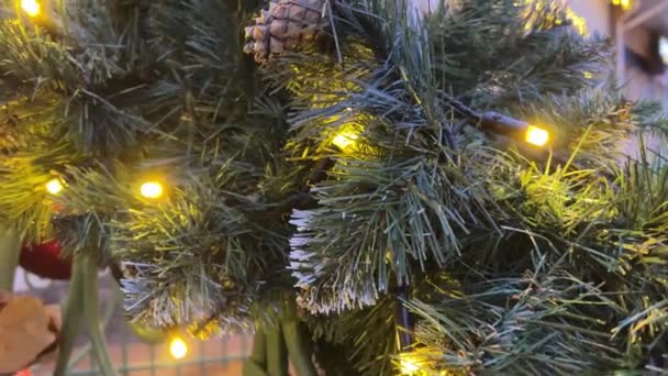 Happy New Year Christmas Tree Decorates Flickering Light Bulb Red — Stock Video
