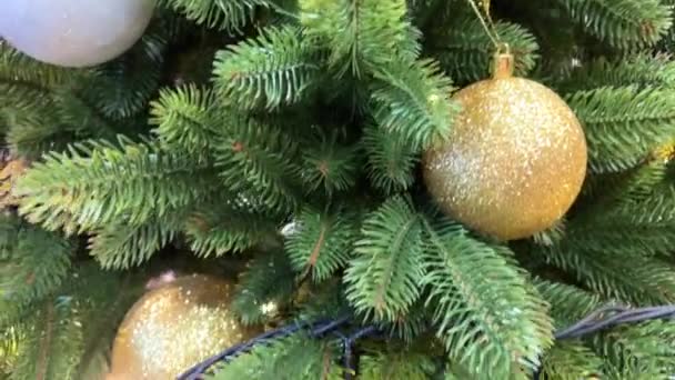 Closeup Seamless Looped Video Artificial Christmas Tree Decorated Silver Balls — Stock Video