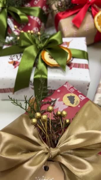Новорічна Святкова Атмосфера Зимова Казка Різдвяний Дух Вдома Подарункові Червоні — стокове відео