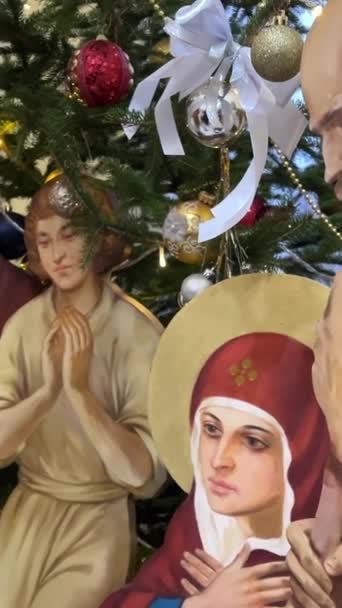 Kerststal Firura Bijbelse Kerststal Van Jezus Met Komeet Ster Scène — Stockvideo