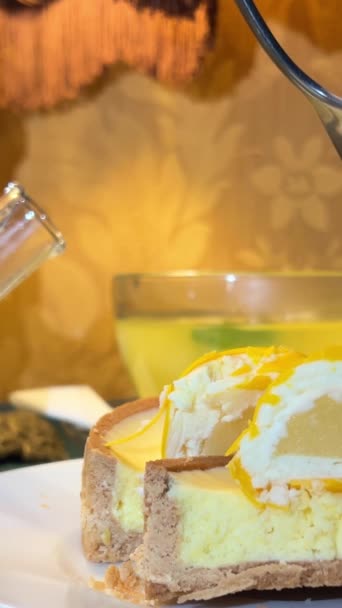 Torta Agli Agrumi Vitaminici Torta Limone Torta Formaggio Con Limone — Video Stock