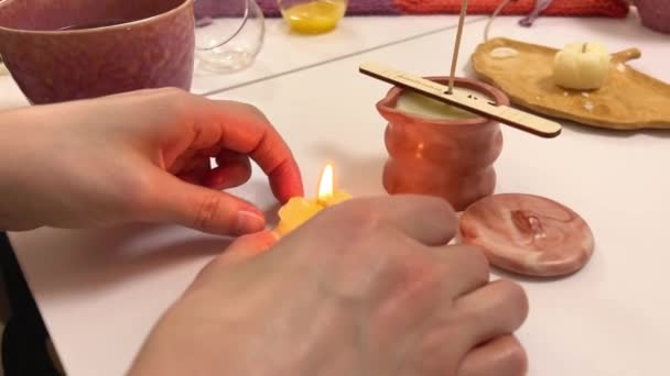 Making Massage Scented Candle Witches Witchcraft Using Wax Coconut Oil — Stock Video