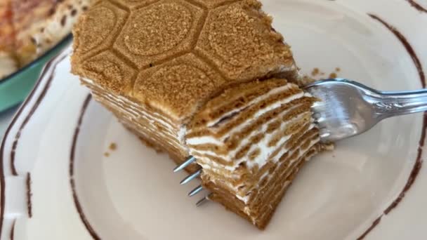 Медовий Торт Ротація Білого Печива Медові Торти Білим Кремом Високоякісні — стокове відео