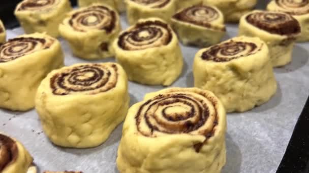 Baked Cinnamon Buns Oven Production Cinnamon Rolls Cinnabon Cook Buns — Stock Video