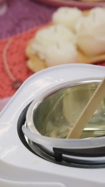 Woman Making Candles Melting Soy Wax Jar Smooth Wax Melter — Stock Video