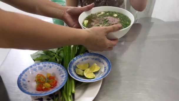 Pho Vietnamese Beef Noodle Soup Making Soup Street Food Vietnam — Stock Video