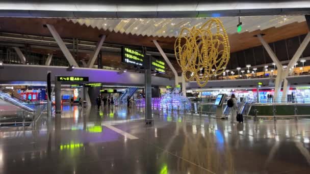 Avgång Hall Hamad International Airport Doha Qatar Natten Visar Qatar — Stockvideo