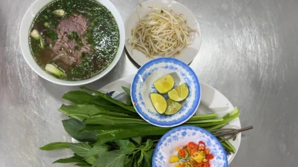 Pho Vietnamlı Biftek Çorbası Vietnam Çorba Sokak Yemekleri Yapmak Yüksek — Stok video