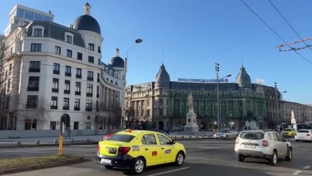 Romania Bucuresti Spasertur Rundt Byen Attraksjoner Vakre Bygninger – stockvideo