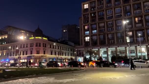 Bucarest Romania Attrazioni Città Notte Persone Auto Traffico Vita Reale — Video Stock