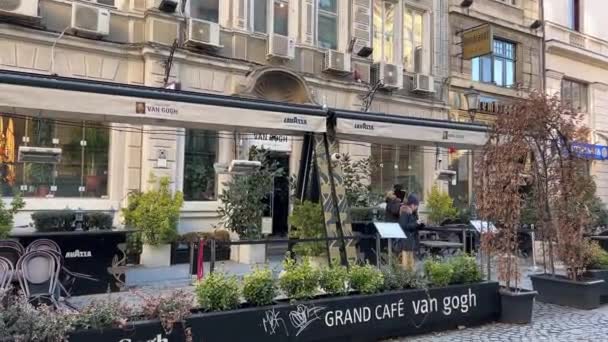 Café Van Gogh Bucarest Roumanie Intérieur Intérieur Beaucoup Gens Font — Video