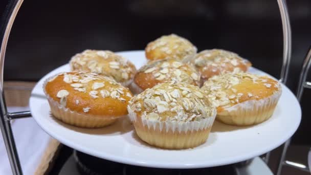 Havregryn Muffin Naturliga Hälsosam Kost Mat För Magen Rengöring Tarmarna — Stockvideo