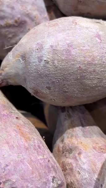 Vue Dessus Faire Tourner Patate Douce Gros Plan Pomme Terre — Video