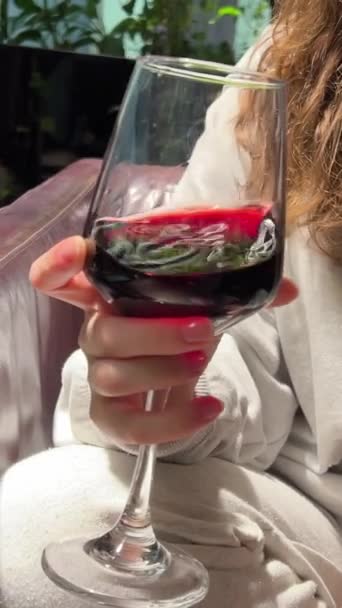 Şarap Tatma Etkinliğinde Kırmızı Şarap Içen Içki Içen Popüler Karışımın — Stok video