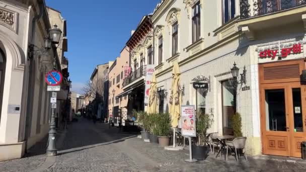 Румунія Бухарест Зимова Прогулянка Навколо Міських Визначних Пам Яток Центрі — стокове відео