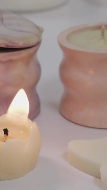 Close Cropped Shot Unrecognizable Young Woman Lighting Handmade Aroma Candle — Vídeo de Stock