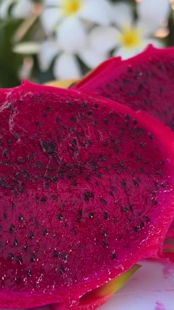 Dragon Fruit Tropical Fruits Healthy Dragon Fruits Pitaya Cut Two — Stock Video