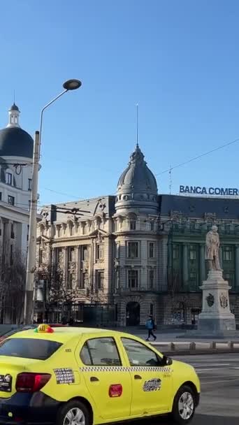 Rumänien Bukarest Promenad Runt Stadens Sevärdheter Vackra Byggnader Rumänien Bukarest — Stockvideo