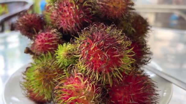 Ayurveda Indien Médicamenté Fruits Gros Plan Rambutan Fruit Images Haute — Video