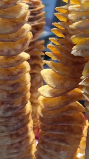 Spirale Kartoffelchips Auf Einem Stock Einem Street Food Restaurant Pommes — Stockvideo