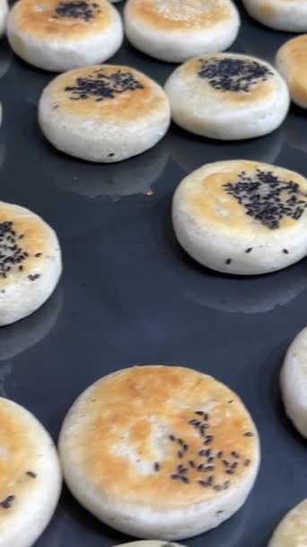 Αρτοσκευάσματα Στο Φούρνο Σπιτικά Αρτοσκευάσματα Μπισκότα Σουσαμιού Υψηλής Ποιότητας Πλάνα — Αρχείο Βίντεο