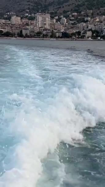 Pohled Zadní Části Trajektu Opouštějící Santorini Naxosu Atén Egejském Moři — Stock video