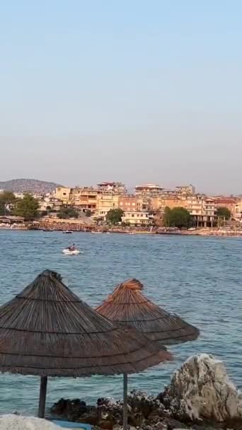 Spiaggia Albania Saranda Ksamil Mare Cielo Limpido Acqua Tempo Montagne — Video Stock