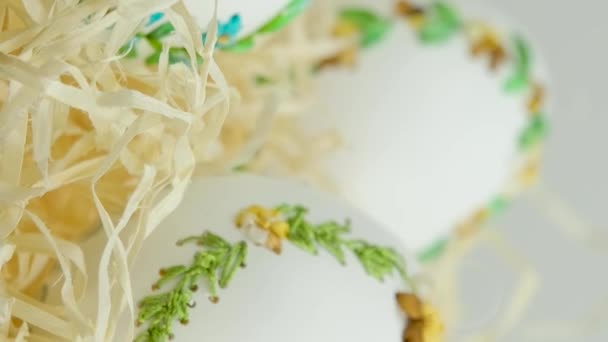 Easter Three Beautiful Embroidered Eggs Eggshell Ribbons Nest Wrapping Paper — Wideo stockowe