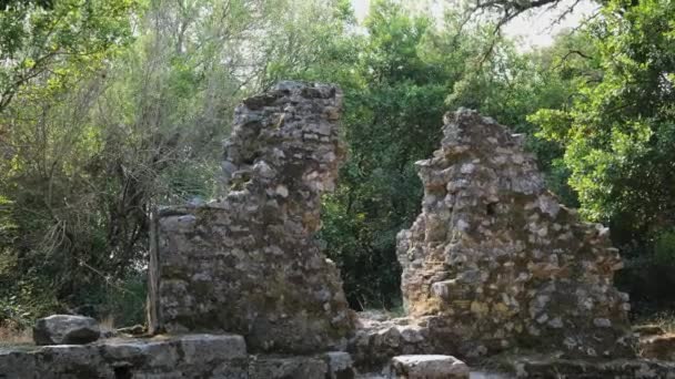 Руины Великой Базилики Национальном Парке Бутринта Бутротум Албания Трикончский Дворец — стоковое видео