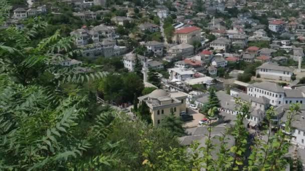 Město Gjirokaster Jižní Albánii Staré Město Zapsáno Seznamu Světového Dědictví — Stock video