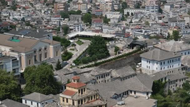 Staden Gjirokaster Södra Albanien Gamla Stan Ett Unescos Världsarv Närbild — Stockvideo