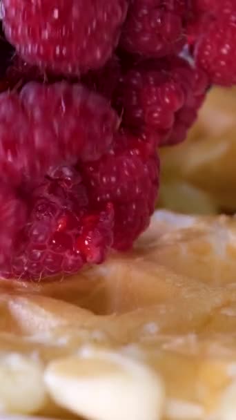 Viyana Belçika Waffleları Kıvrılmış Elektrikli Waffle Izgarasında Pişirme Işlemi Yemek — Stok video
