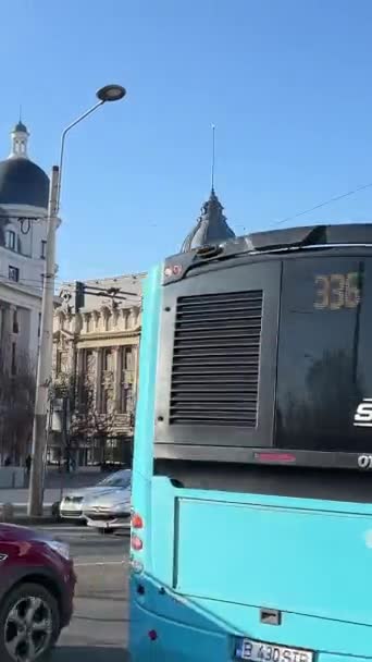 Bucharest Romania Buses Same Bus Station Few Commuters Traveling Day — Stock Video