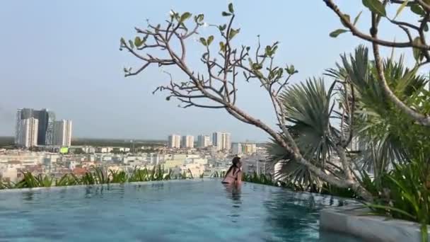 Vietnam Chi Minh City Lifestyle Video Travel Woman Swimwear Enjoying — Stock Video