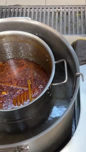 Transferring Previously Roasted Portioned Duck Large Pot Containing Poultry Based — Stock Video