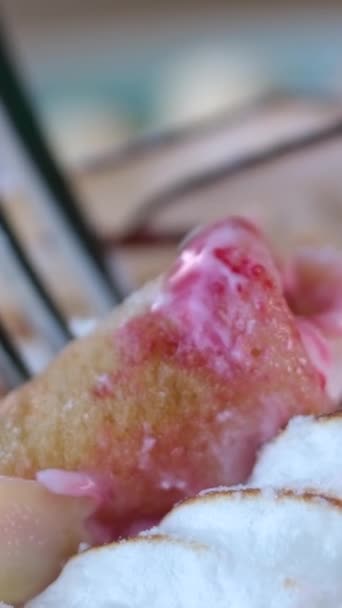 Meringue Cake White Cream Sprinkled Chocolate Chips Rotating Close High — Stock Video