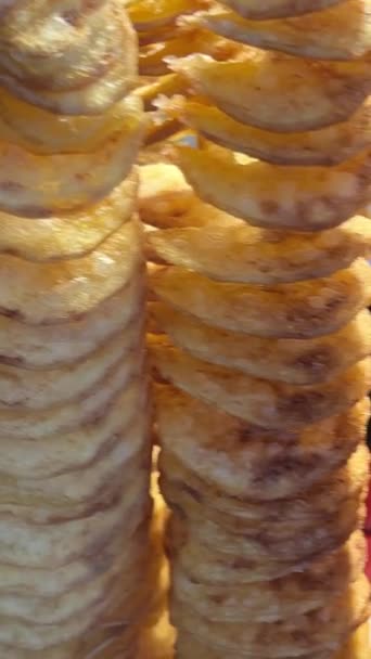 Patatas Fritas Palo Vista Papas Fritas Espiral Retorcidas Puesto Venta — Vídeos de Stock